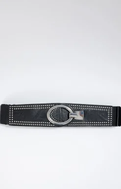 Ceinture élastiquée large noire à clous