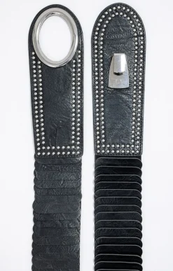 Ceinture élastiquée large noire à clous