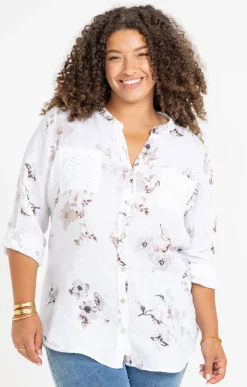 Chemise imprimée avec broderie anglaise