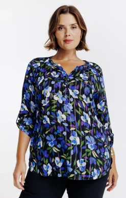 Chemisier imprimé fleuri et fils lurex