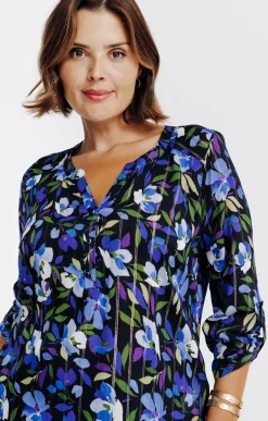 Chemisier imprimé fleuri et fils lurex
