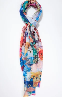 Foulard imprimé chats multicolore
