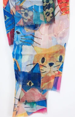 Foulard imprimé chats multicolore