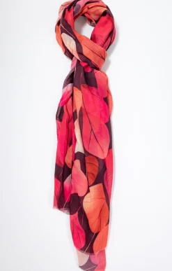 Foulard imprimé feuilles en camaïeu