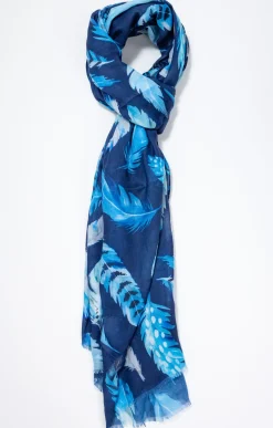 Foulard imprimé plumes bleues