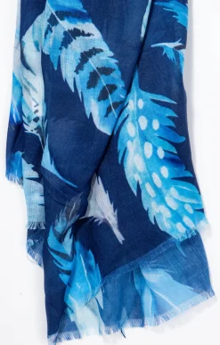 Foulard imprimé plumes bleues