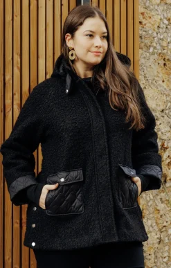 Manteau bi-matière avec capuche