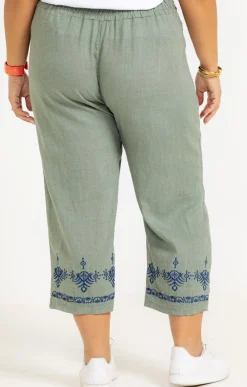 Pantacourt lin viscose brodé