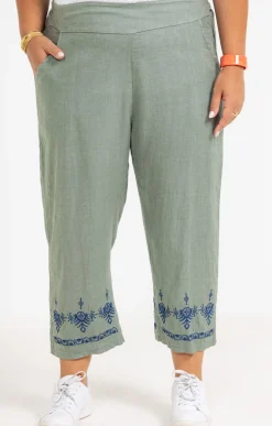 Pantacourt lin viscose brodé
