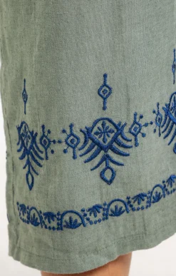Pantacourt lin viscose brodé