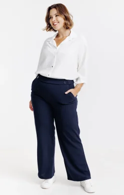 Pantalon large uni bouton ancre