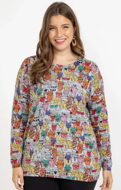 Pull imprimé chat avec strass