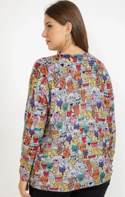 Pull imprimé chat avec strass