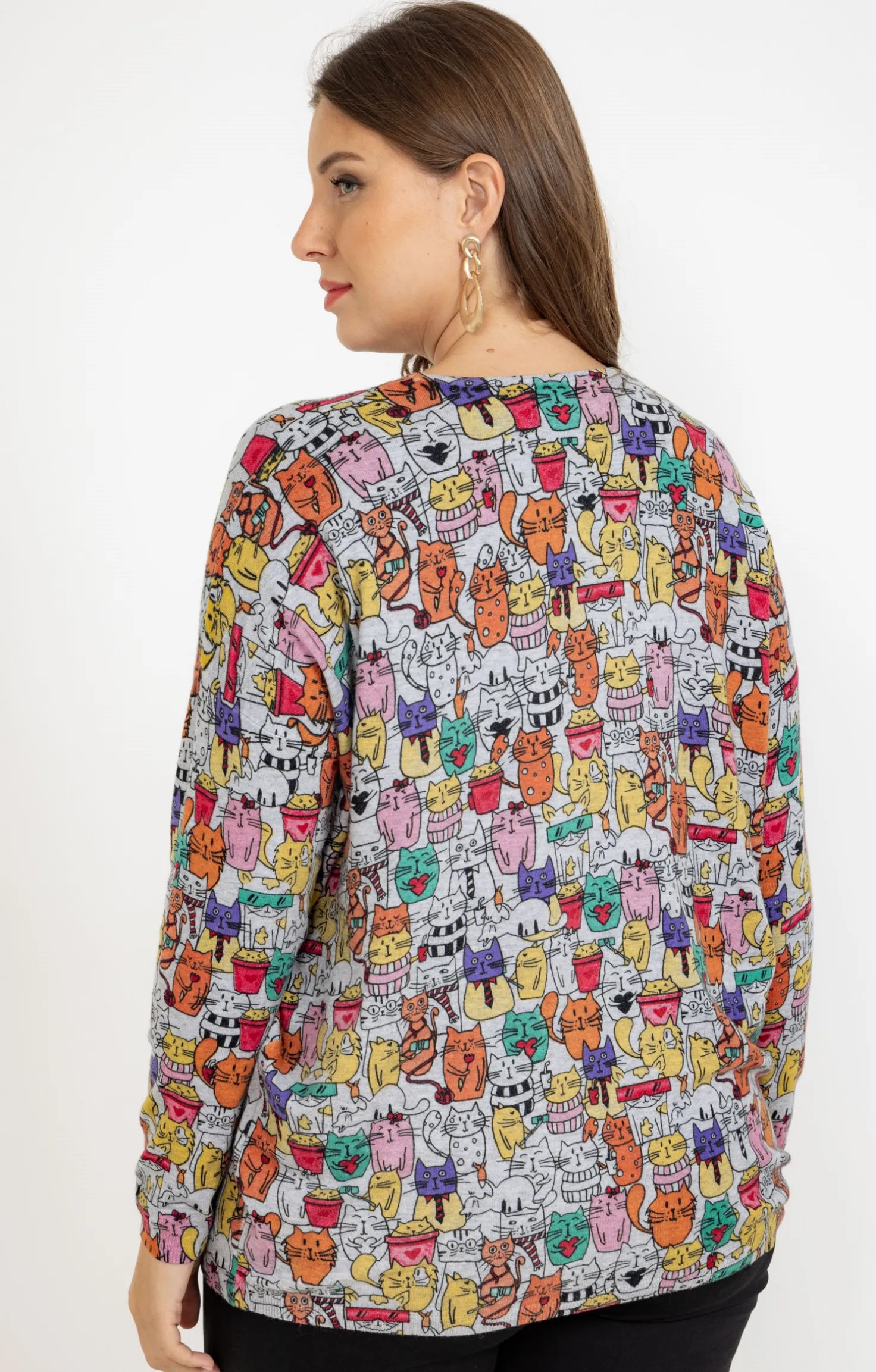 Pull imprimé chat avec strass