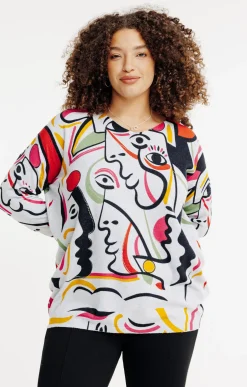 Pull imprimé fantaisie avec strass