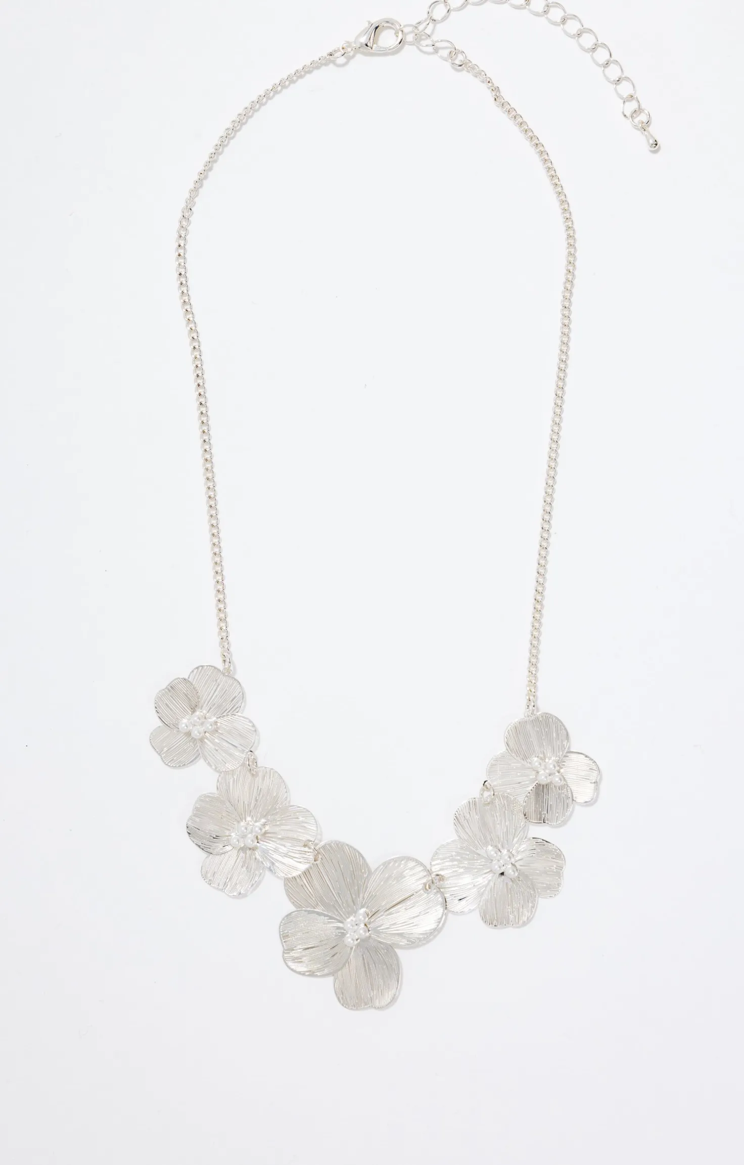 Ras-de-cou 5 fleurs silver