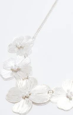 Ras-de-cou 5 fleurs silver