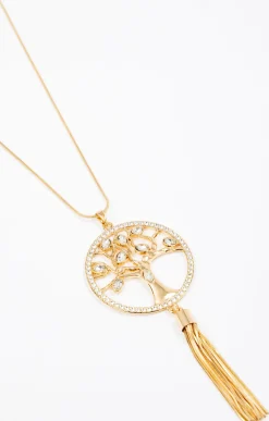 Sautoir doré arbre de vie strass