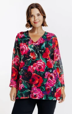 Tee-shirt bi-matière imprimé fleurs