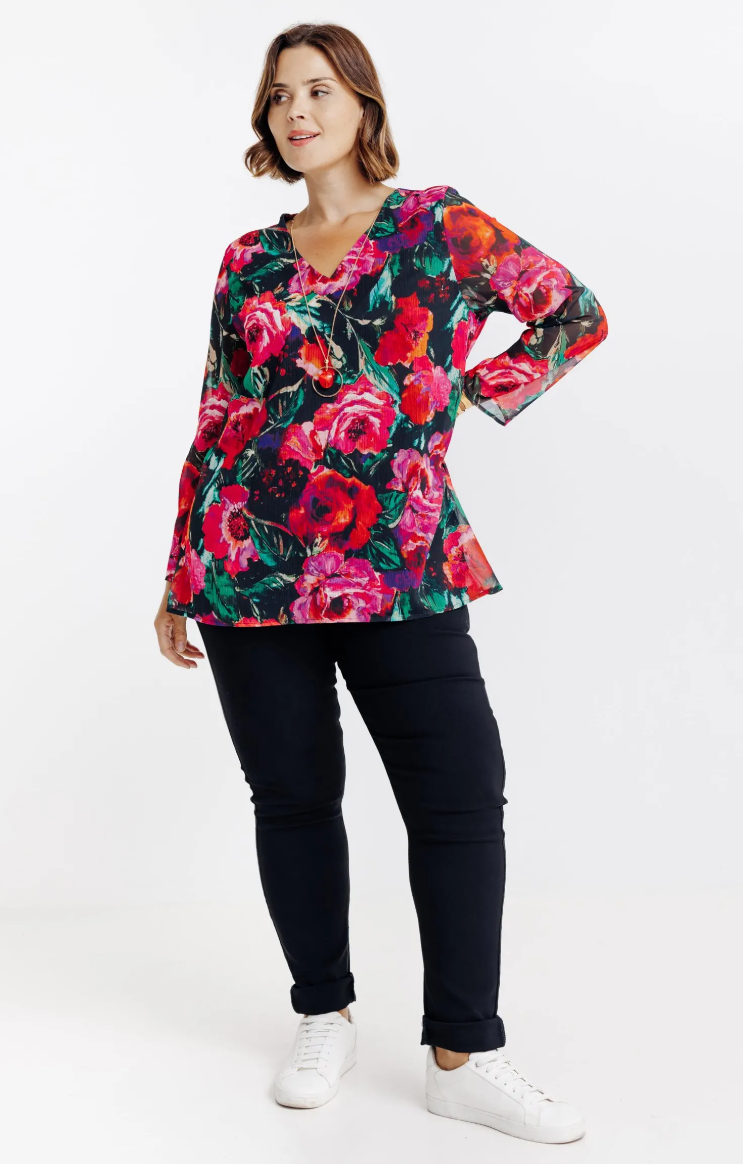 Tee-shirt bi-matière imprimé fleurs