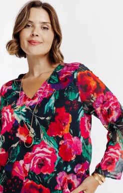 Tee-shirt bi-matière imprimé fleurs