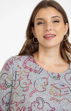 Tee-shirt maille chaude imprimé chats