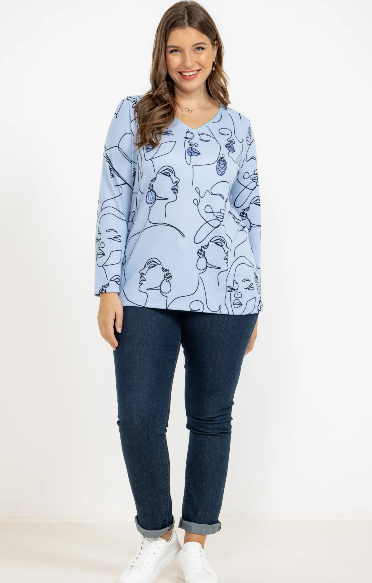 Tee-shirt maille chaude imprimé visages