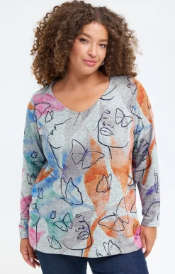 Tee-shirt maille chaude imprimé visages