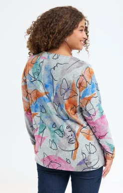 Tee-shirt maille chaude imprimé visages