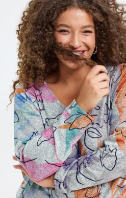 Tee-shirt maille chaude imprimé visages