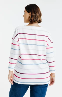 Tee-shirt maille chaude rayé et fleurs