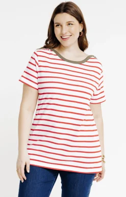Tee-shirt marinière col bateau contrasté