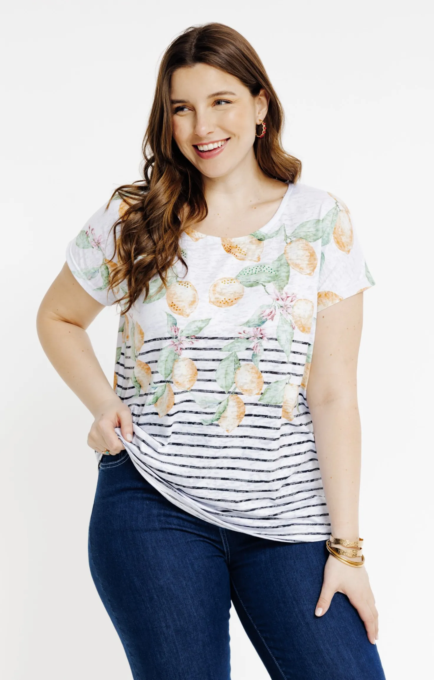 Tee-shirt rayé avec motifs citrons