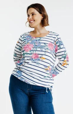 Tee-shirt rayé imprimé fleurs