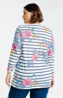 Tee-shirt rayé imprimé fleurs