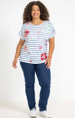 Tee-shirt rayé imprimé fleurs