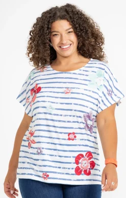 Tee-shirt rayé imprimé fleurs